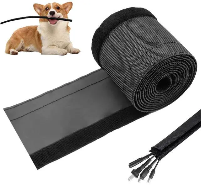 Main image of 3/4" - 6.6 Ft Dog/Cat Cord Protector, Hook and Loop Cable Sleeve | Cable management sleeve; Reversible, flexible & cuttable; Split wire wrap for TV, USB, audio, computer and automotive; Black