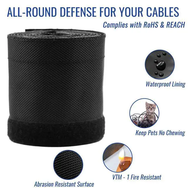 Alt view image 3 of 7 - 3/4" - 6.6 Ft Dog/Cat Cord Protector, Hook and Loop Cable Sleeve | Cable management sleeve; Reversible, flexible & cuttable; Split wire wrap for TV, USB, audio, computer and automotive; Black