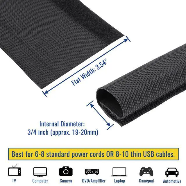 Alt view image 2 of 7 - 3/4" - 6.6 Ft Dog/Cat Cord Protector, Hook and Loop Cable Sleeve | Cable management sleeve; Reversible, flexible & cuttable; Split wire wrap for TV, USB, audio, computer and automotive; Black