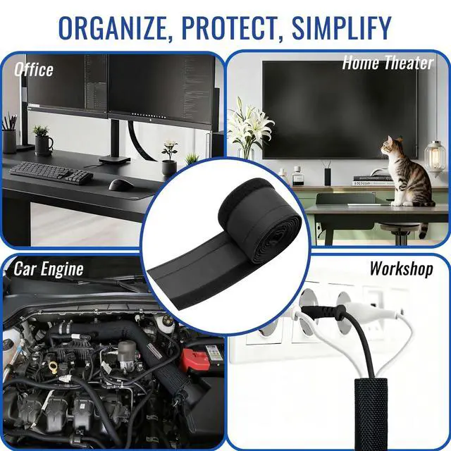 Alt view image 4 of 7 - 3/4" - 6.6 Ft Dog/Cat Cord Protector, Hook and Loop Cable Sleeve | Cable management sleeve; Reversible, flexible & cuttable; Split wire wrap for TV, USB, audio, computer and automotive; Black