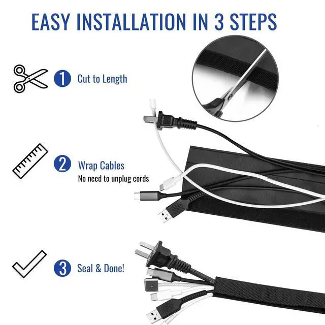 Alt view image 5 of 7 - 3/4" - 6.6 Ft Dog/Cat Cord Protector, Hook and Loop Cable Sleeve | Cable management sleeve; Reversible, flexible & cuttable; Split wire wrap for TV, USB, audio, computer and automotive; Black