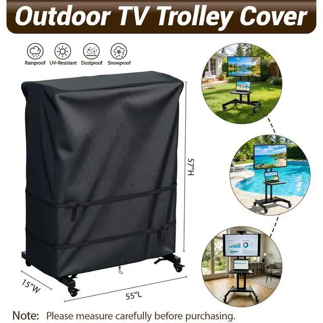 Alt view image 2 of 7 - Outdoor TV Cover,Waterproof Outdoor TV Stand Covers for Rolling Mobile TV Stand Cart (Black, 55"L x 15"W x 57"H)