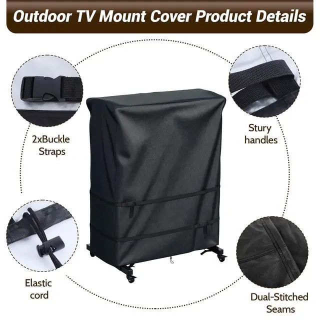 Alt view image 4 of 7 - Outdoor TV Cover,Waterproof Outdoor TV Stand Covers for Rolling Mobile TV Stand Cart (Black, 55"L x 15"W x 57"H)