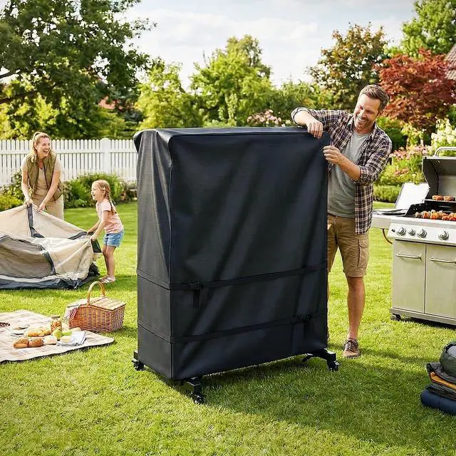 Alt view image 6 of 7 - Outdoor TV Cover,Waterproof Outdoor TV Stand Covers for Rolling Mobile TV Stand Cart (Black, 55"L x 15"W x 57"H)