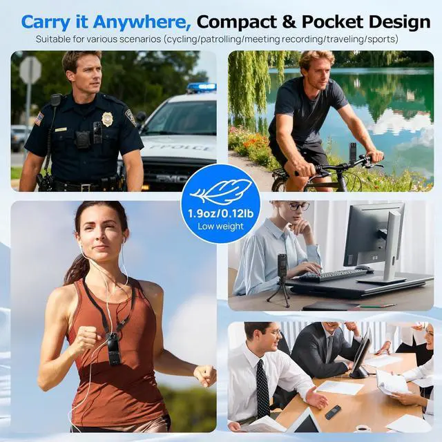 Alt view image 7 of 7 - Body Camera with WiFi, 128GB Included, Night Vision, 180° Lens, 6Hr Battery, Mini Wearable Cam