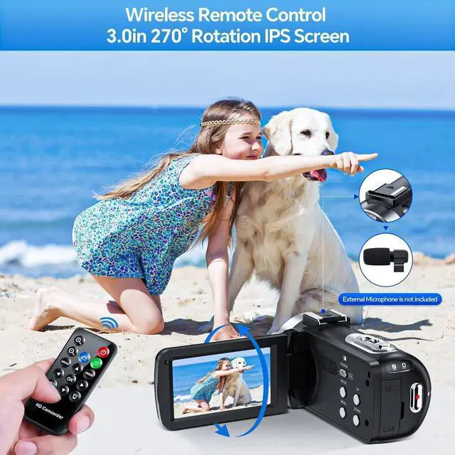Alt view image 3 of 6 - 4K Video Camera Camcorder 42MP, 3.0" 270° Rotation Screen, 18X Digital Zoom YouTube Vlogging Camera with 2 Batteries, Remote Control, Webcam, 32G SD Card & Lens Cap