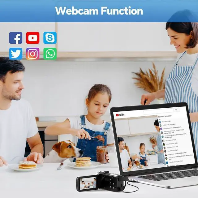 Alt view image 4 of 6 - 4K Video Camera Camcorder 42MP, 3.0" 270° Rotation Screen, 18X Digital Zoom YouTube Vlogging Camera with 2 Batteries, Remote Control, Webcam, 32G SD Card & Lens Cap
