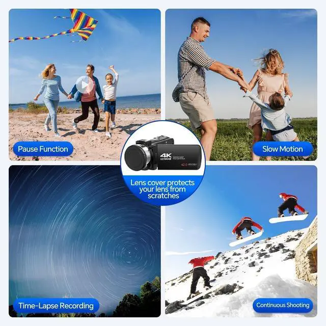 Alt view image 6 of 6 - 4K Video Camera Camcorder 42MP, 3.0" 270° Rotation Screen, 18X Digital Zoom YouTube Vlogging Camera with 2 Batteries, Remote Control, Webcam, 32G SD Card & Lens Cap