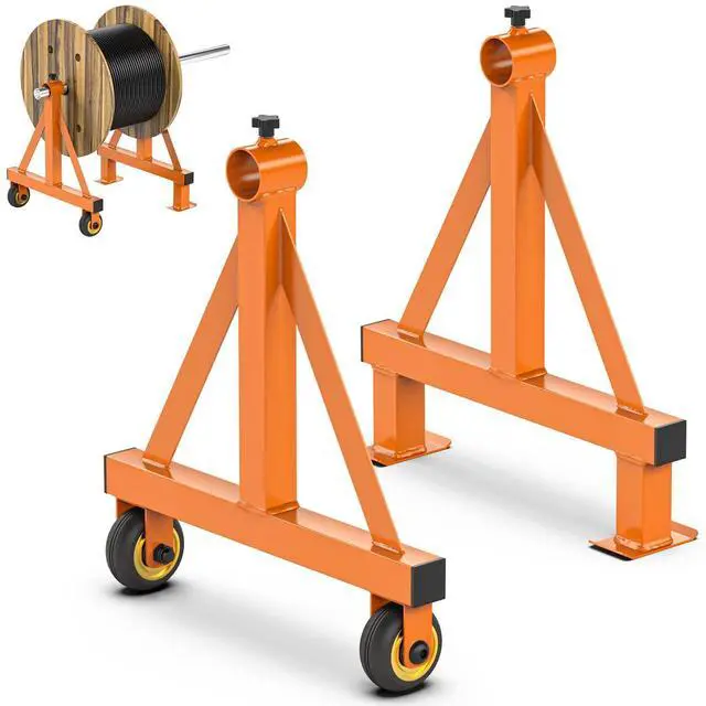 Main image of Wire Spool Rack Portable Cable Caddy Steel Wire Spool Holder | Wire Dispenser Rack with Wheels for up to 28" Diameter Spools 220 Lbs Capacity (Orange)