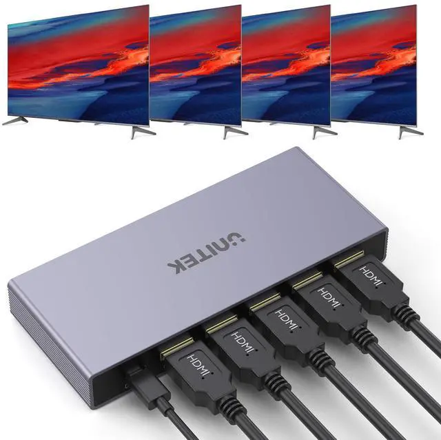 Main image of 4K HDMI Splitter 1 in 4 Out with Power Adapter Mirror Display | External HDMI Switch 1 Computer Share 4 Monitors for PS5 Xbox Fire Stick TV Box Gaming Consoles,HDCP1.3 Aluminum(Not Extend)