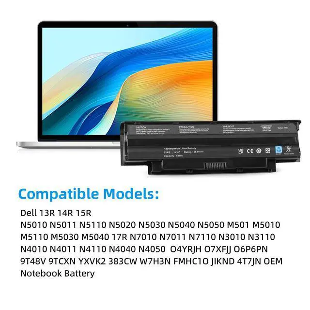 Alt view image 4 of 6 - J1KND Laptop Battery for Dell N5110 N5010 N5030 N5040 N5050 N7010 N7110 N4010 N4110 M5010 M5030 M5040 M5110 3420 3520 Vostro 3450 3550 3750 4T7JN 07XFJJ 04YRJH