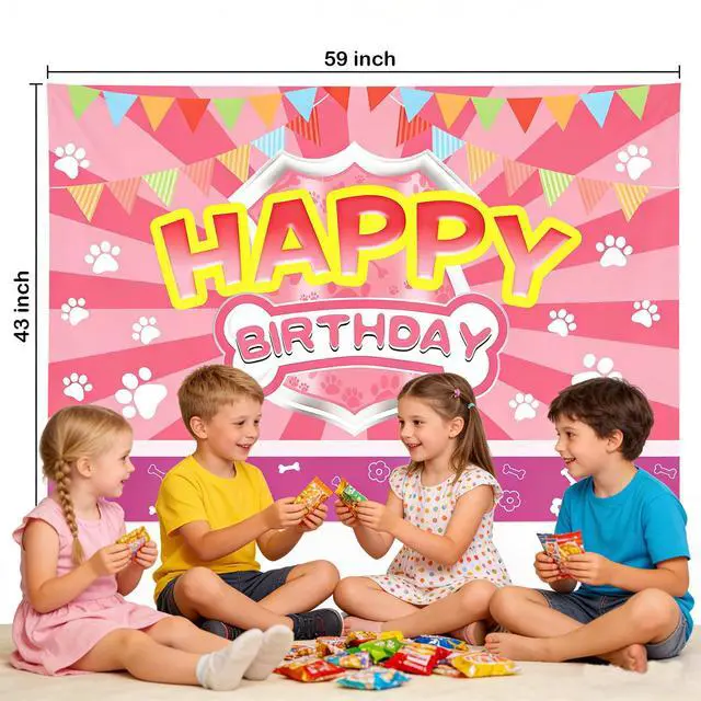 Alt view image 3 of 7 - Happy Birthday Banner Pink Paw Prints Backdrop for Girl Birthday Party | Paw Birthday Party Decorations for Girls