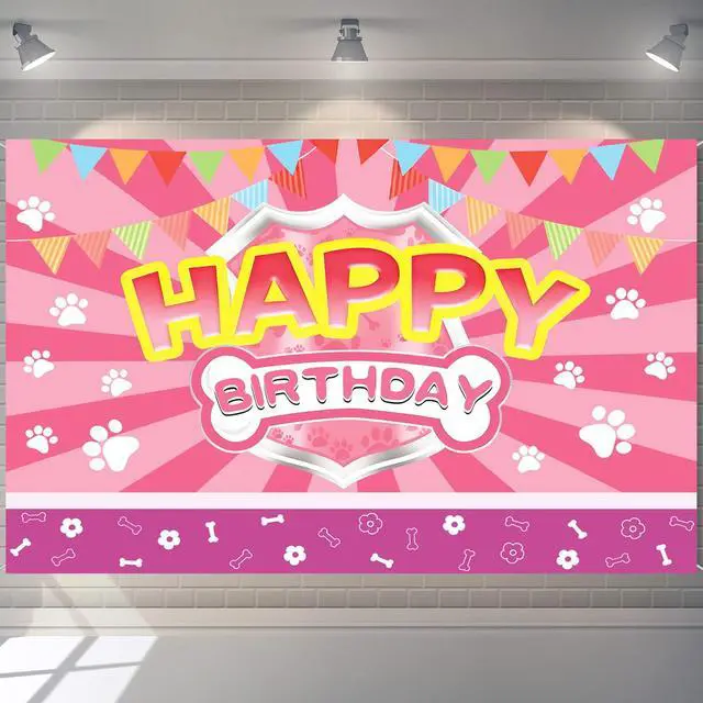 Alt view image 4 of 7 - Happy Birthday Banner Pink Paw Prints Backdrop for Girl Birthday Party | Paw Birthday Party Decorations for Girls