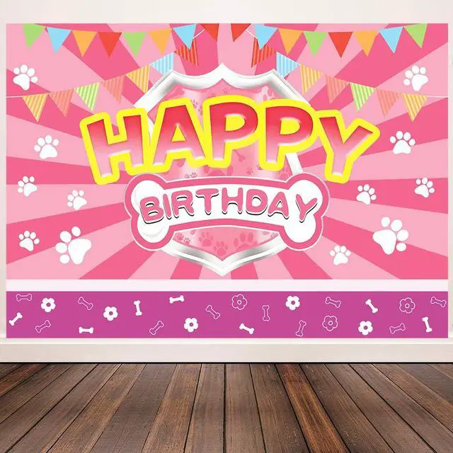 Alt view image 6 of 7 - Happy Birthday Banner Pink Paw Prints Backdrop for Girl Birthday Party | Paw Birthday Party Decorations for Girls