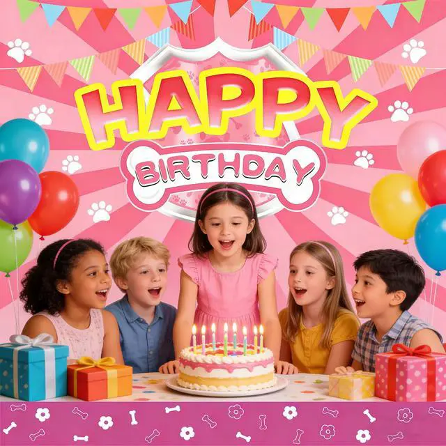 Alt view image 5 of 7 - Happy Birthday Banner Pink Paw Prints Backdrop for Girl Birthday Party | Paw Birthday Party Decorations for Girls