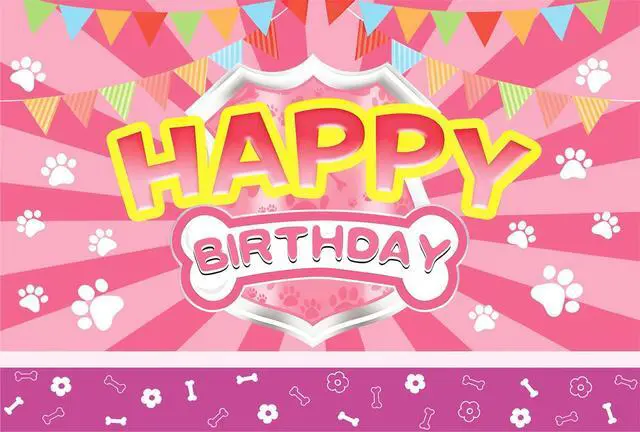 Alt view image 7 of 7 - Happy Birthday Banner Pink Paw Prints Backdrop for Girl Birthday Party | Paw Birthday Party Decorations for Girls