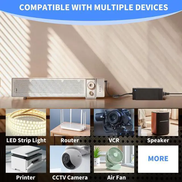 Alt view image 6 of 7 - 12V 10A Power Supply 120W 100V~240V AC to DC Adapter Converter Transformer,12 Volt 10 Amp Power Supply Adapter with 5.5mm x 2.5mm&2.1mm DC Output Jack for 12V Printe LED Strip Light CCTV Camera