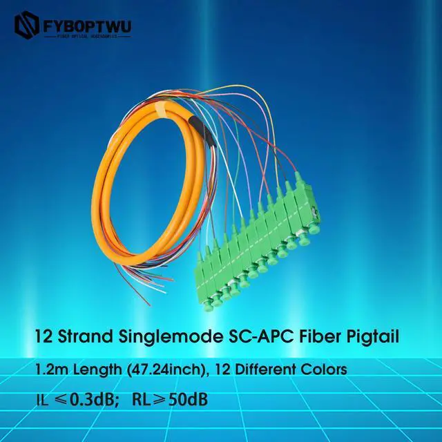 Alt view image 2 of 3 - 12-Strand SC APC Singlemode Pigtail 1.2m, 4-Pack | 12F SC/APC singlemode fiber pigtails, 9/125um, low insertion loss. For FTTH, data centers, and network patching