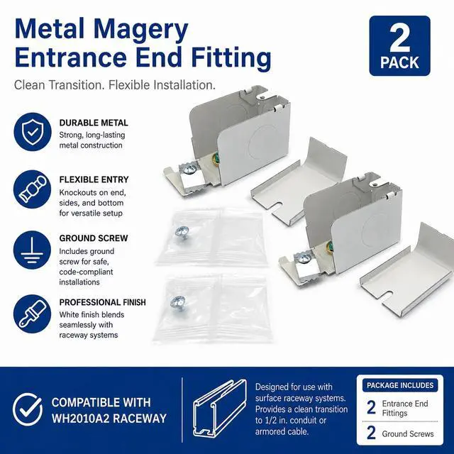Alt view image 2 of 7 - Replacement for Wiremold Plugmold WH2010A2 Entrance End Fitting - WM 2000White - 2 Pack