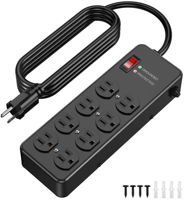 Main image of Magnetic Heavy Duty Power Strip,12 Gauge 6FT Extension Cord,Black | Metal Wall Mount Power Strip Surge Protector 2700 Joules for Industrial,Garage,Workshop,ETL Listed