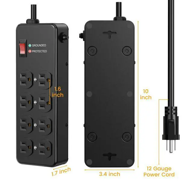 Alt view image 5 of 7 - Magnetic Heavy Duty Power Strip,12 Gauge 6FT Extension Cord,Black | Metal Wall Mount Power Strip Surge Protector 2700 Joules for Industrial,Garage,Workshop,ETL Listed