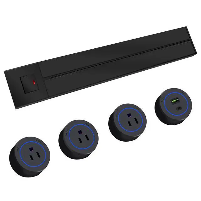 Main image of Track Outlet; Removable Electrical Outlet Track System, 19.68 inch Power Track 8000w, 3 AC Outlet adapters 1875W,USB-C PD 20W Supercharging for Home Kitchen, Living Room, Office- Black