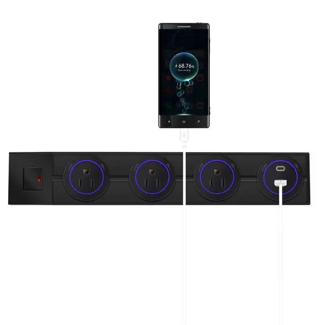 Alt view image 3 of 7 - Track Outlet; Removable Electrical Outlet Track System, 19.68 inch Power Track 8000w, 3 AC Outlet adapters 1875W,USB-C PD 20W Supercharging for Home Kitchen, Living Room, Office- Black