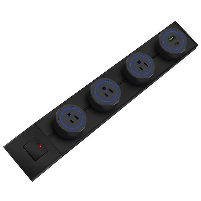 Alt view image 2 of 7 - Track Outlet; Removable Electrical Outlet Track System, 19.68 inch Power Track 8000w, 3 AC Outlet adapters 1875W,USB-C PD 20W Supercharging for Home Kitchen, Living Room, Office- Black