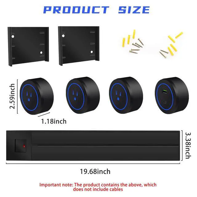Alt view image 4 of 7 - Track Outlet; Removable Electrical Outlet Track System, 19.68 inch Power Track 8000w, 3 AC Outlet adapters 1875W,USB-C PD 20W Supercharging for Home Kitchen, Living Room, Office- Black