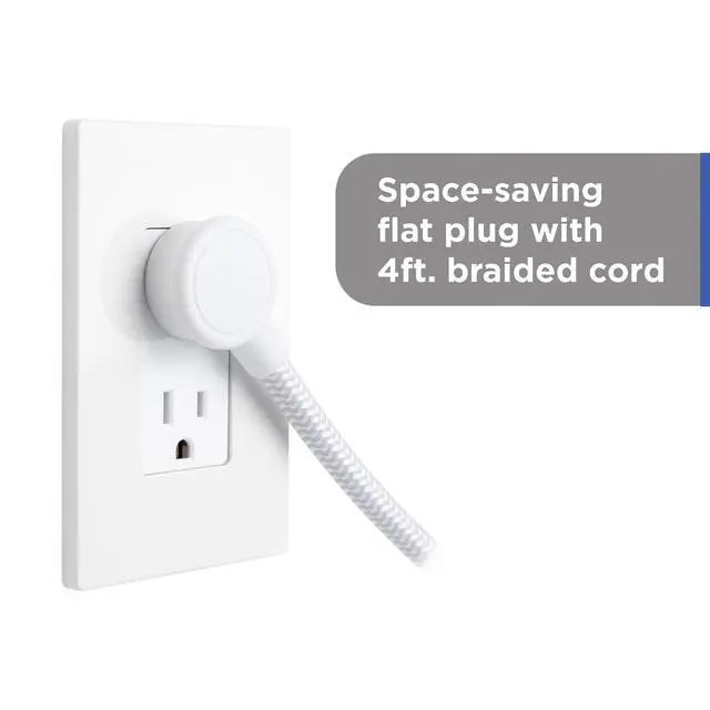 Alt view image 3 of 7 - Sur Protector Power Strip, 4 Ft Braided Extension Cord, 10 Outlet Extender (Wide Spaced), 2100 Joules, Flat Plug, ETL Safety Certified, Gray/White, 84860