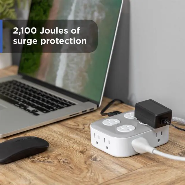 Alt view image 5 of 7 - Sur Protector Power Strip, 4 Ft Braided Extension Cord, 10 Outlet Extender (Wide Spaced), 2100 Joules, Flat Plug, ETL Safety Certified, Gray/White, 84860