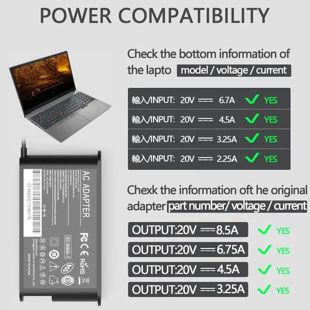 Alt view image 3 of 7 - Replacement for 170W Lenovo Laptop Charger,ThinkPad P1 P17 P16 P16v X1 P71 | For Lenovo ThinkPad P1 P17 P16 P16v P15v P15 Gen 1-7 Extreme X1 P50 P51 P52 P53 P70 P71 P73 ADL170SCC3A Power Adapter