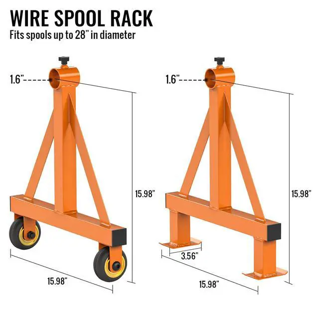 Alt view image 2 of 7 - Wire Spool Rack Portable Cable Caddy Steel Wire Spool Holder | Wire Dispenser Rack with Wheels for up to 28" Diameter Spools 220 Lbs Capacity (Orange)