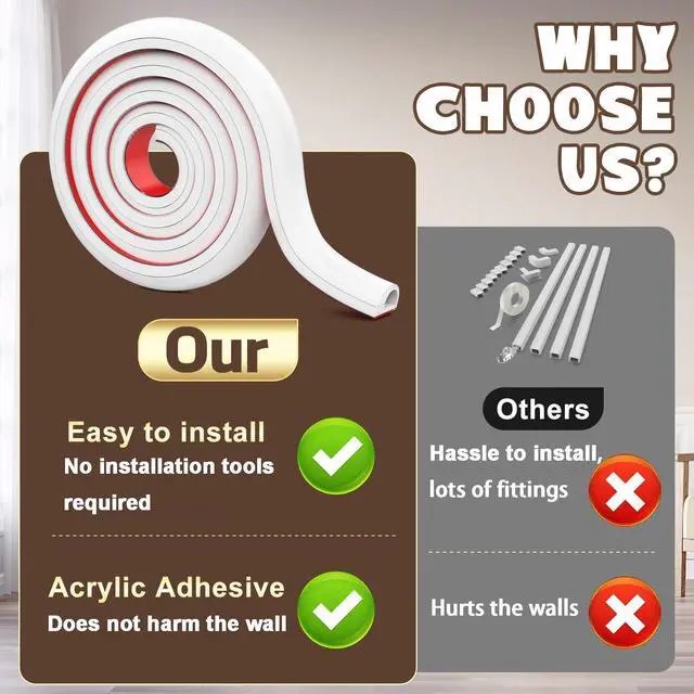 Alt view image 2 of 7 - Wall Cord Hider 196 Inch Cable Hider for Wires, W0.59 H0.39in White | Self Adhesive, Flexible, PVC Material, for Wall Mount TV, Cord Cover, Cable Raceway
