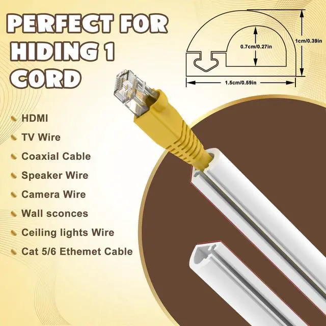 Alt view image 4 of 7 - Wall Cord Hider 196 Inch Cable Hider for Wires, W0.59 H0.39in White | Self Adhesive, Flexible, PVC Material, for Wall Mount TV, Cord Cover, Cable Raceway