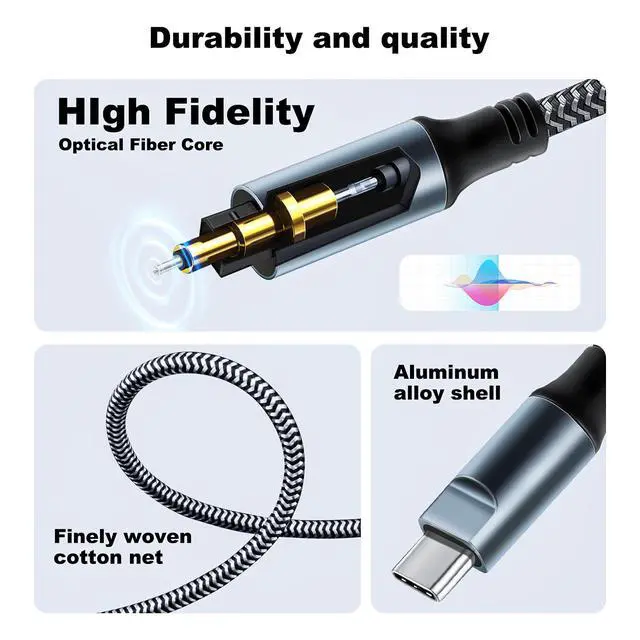 Alt view image 2 of 7 - Braided USB C to Optical Audio Cable 3Ft Unidirectional USB C to Toslink Optical for TV/Soundbar, Sony PS5,Speakers & Home Theater Systems