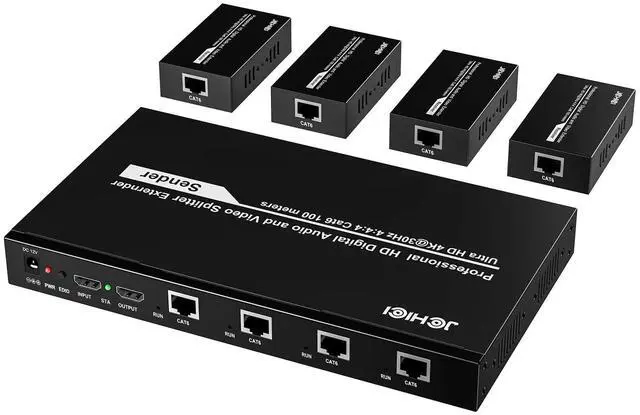 Main image of 4K HDMI Extender Splitter 1x4 100M with Loopout | EDID copy, lossless 4K@30Hz, zero latency, 3D support., plug & play for TV/monitor/projector