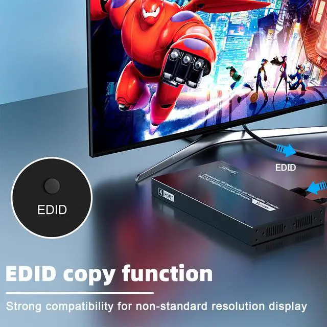 Alt view image 4 of 7 - 4K HDMI Extender Splitter 1x4 100M with Loopout | EDID copy, lossless 4K@30Hz, zero latency, 3D support., plug & play for TV/monitor/projector