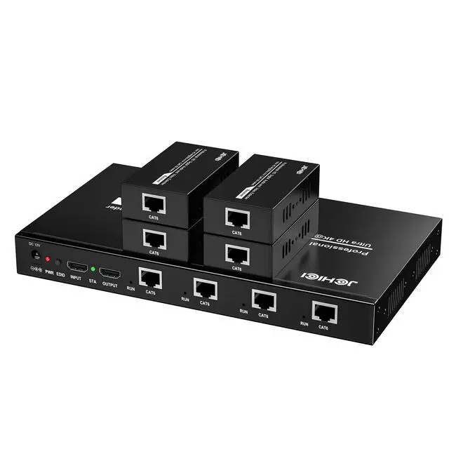 Alt view image 7 of 7 - 4K HDMI Extender Splitter 1x4 100M with Loopout | EDID copy, lossless 4K@30Hz, zero latency, 3D support., plug & play for TV/monitor/projector