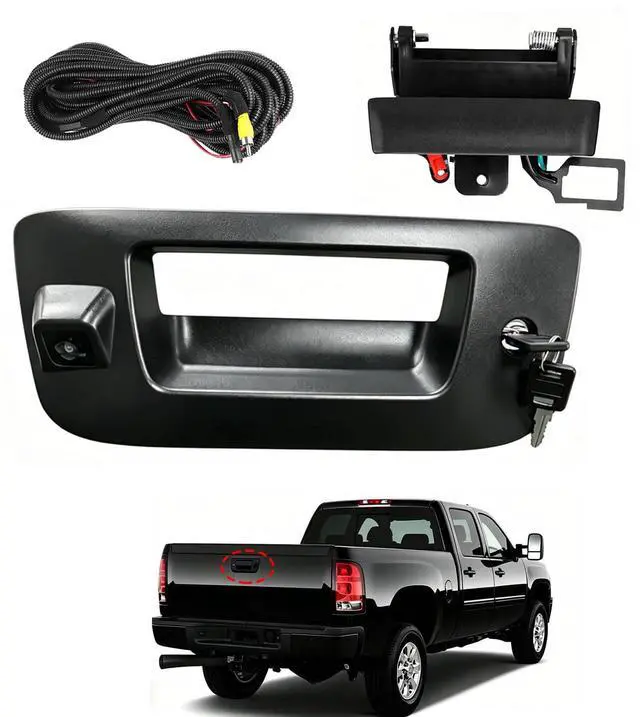 Main image of Tailgate Handle Backup Camera Rear View Camera Liftgate Latch Handle with Key Lock Cylinder Black fit for 2007-2014 Chevrolet Chevy Silverado GMC Sierra 1500 2500 3500
