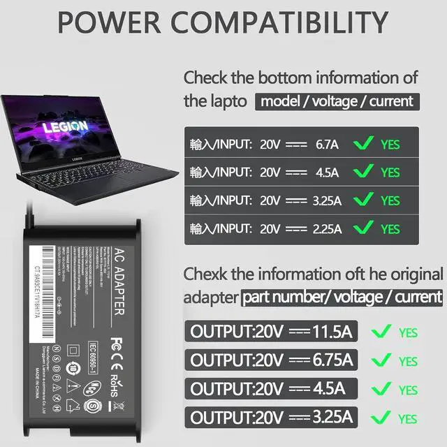 Alt view image 3 of 6 - Replacement for Lenovo Legion Charger,230W Charger for Legion 5/ThinkPad | For Legion 5 7 5P C7 S7 Y520 Y740 Y730 Y900 Y910 Y920 Y7000P ThinkPad P15 P16 P73 P72 P71 P53 P52 LOQ 15IRX9