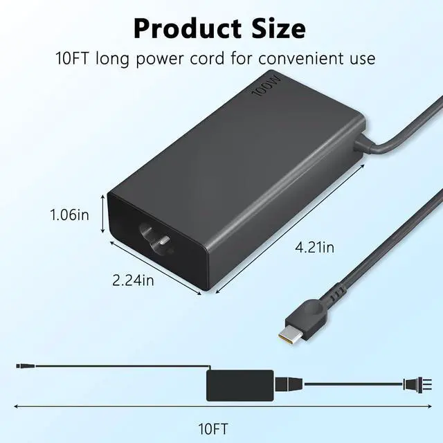 Alt view image 2 of 7 - 100W USB C Charger Compatible with Lenovo Yoga 9 9i 7 7i,ThinkBook 15 16,Yoga Slim 7 Pro ldeapad 5 Pro16 ADL100YLC3A SA11D52396 GX21J75543 5A11J62105 ThinkBook Yoga IdeaPad Type C Laptop Power Supply