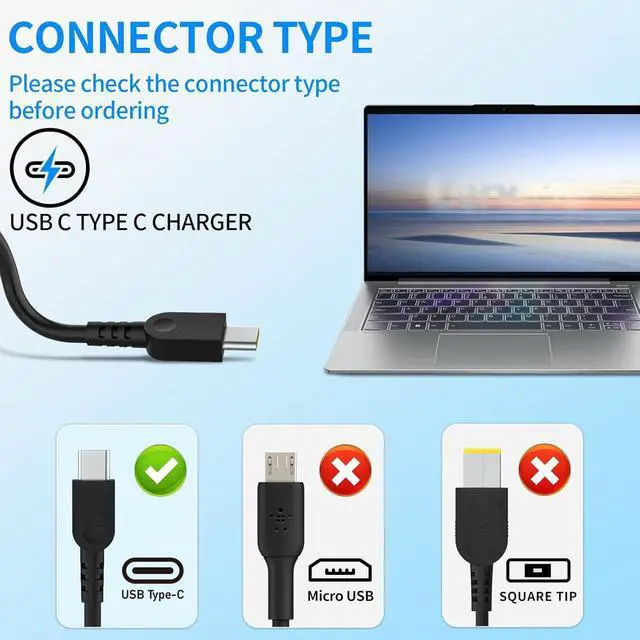 Alt view image 4 of 7 - 100W USB C Charger Compatible with Lenovo Yoga 9 9i 7 7i,ThinkBook 15 16,Yoga Slim 7 Pro ldeapad 5 Pro16 ADL100YLC3A SA11D52396 GX21J75543 5A11J62105 ThinkBook Yoga IdeaPad Type C Laptop Power Supply
