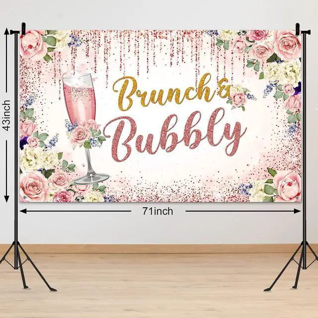 Alt view image 2 of 7 - Rose Gold Bridal Shower Brunch Backdrop Decoration 6 x 4 FT Bar Banner Pink Champagne Background for Wedding Bachelorette Birthday Party Supplies, Photo Booth Props Decor