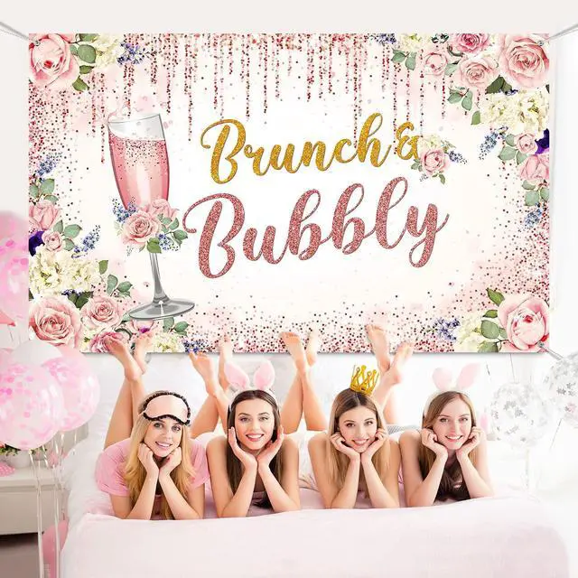 Alt view image 4 of 7 - Rose Gold Bridal Shower Brunch Backdrop Decoration 6 x 4 FT Bar Banner Pink Champagne Background for Wedding Bachelorette Birthday Party Supplies, Photo Booth Props Decor