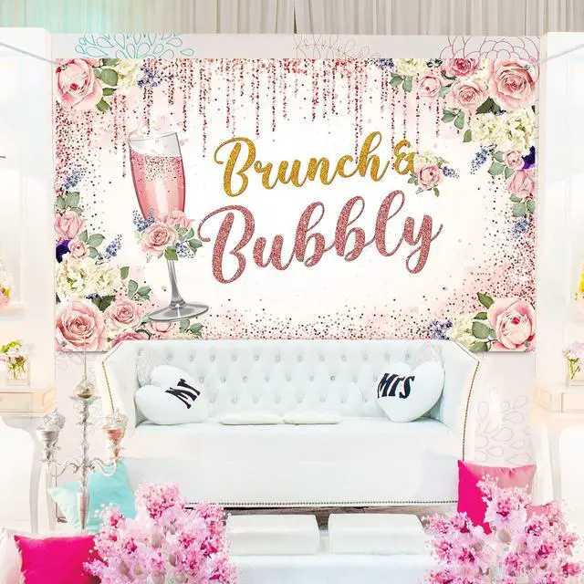 Alt view image 7 of 7 - Rose Gold Bridal Shower Brunch Backdrop Decoration 6 x 4 FT Bar Banner Pink Champagne Background for Wedding Bachelorette Birthday Party Supplies, Photo Booth Props Decor