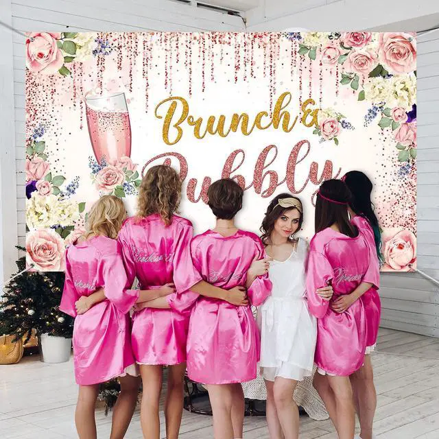 Alt view image 5 of 7 - Rose Gold Bridal Shower Brunch Backdrop Decoration 6 x 4 FT Bar Banner Pink Champagne Background for Wedding Bachelorette Birthday Party Supplies, Photo Booth Props Decor