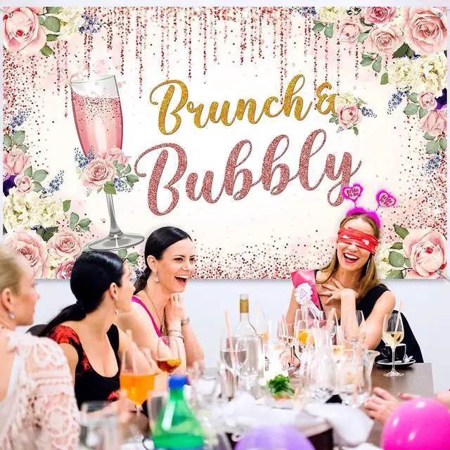 Alt view image 6 of 7 - Rose Gold Bridal Shower Brunch Backdrop Decoration 6 x 4 FT Bar Banner Pink Champagne Background for Wedding Bachelorette Birthday Party Supplies, Photo Booth Props Decor