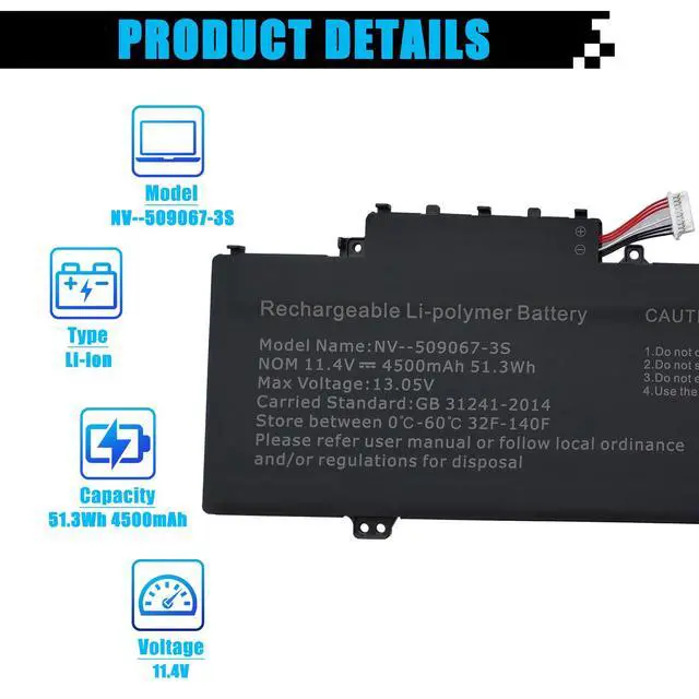 Alt view image 2 of 7 - NV-509067-3S Laptop Battery Replacement for Gateway GWTN141-10BK GWTN141-10BL GWTN141-10GR GWTN141-4 Gwtn141-4BL GWTN141-4BK GWTN156-5BL GWTN141-2BL 5376275P UTL-509068-3S 11.4V 51.3Wh