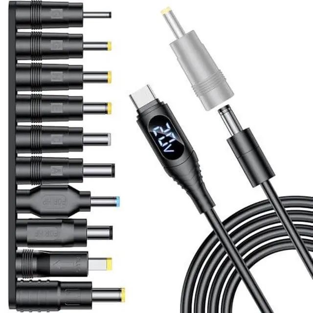 Alt view image 2 of 7 - Universal Laptop DC Charger Replacement kit,Round Barrel 100W PD Trigger Cable with 10 Connector and Display Voltage for Sony/Samsung/Acer/Asus/Lenovo/Dell/HP Laptop,Etc Charging